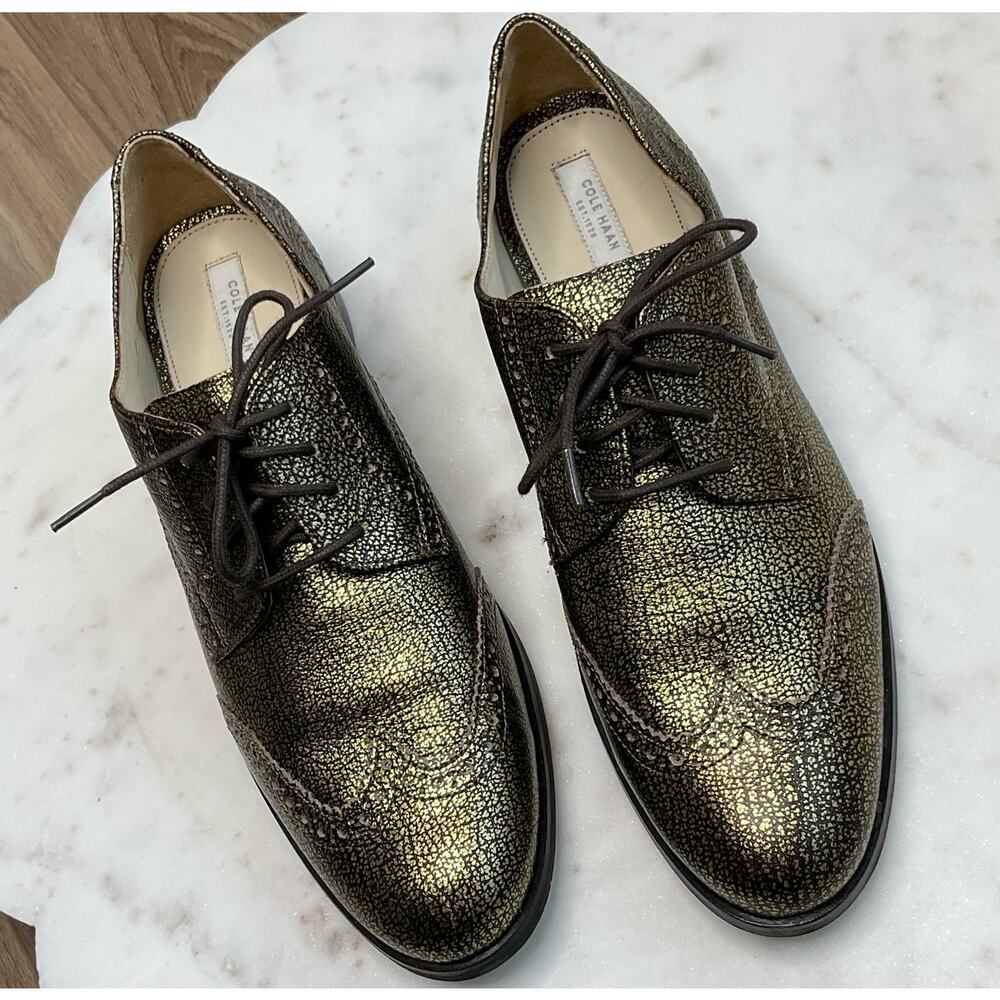 Cole Haan Gold Crackle Metallic 'Jagger Wingtip Oxfords' | Women's 8